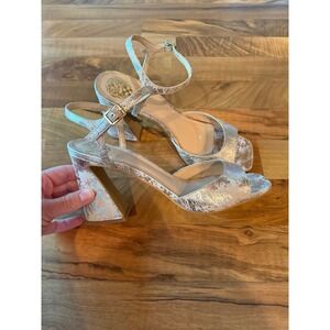 Vince Camuto Women's Ankle Strap Square Toe Block Heel Sandals gold hoco wedding